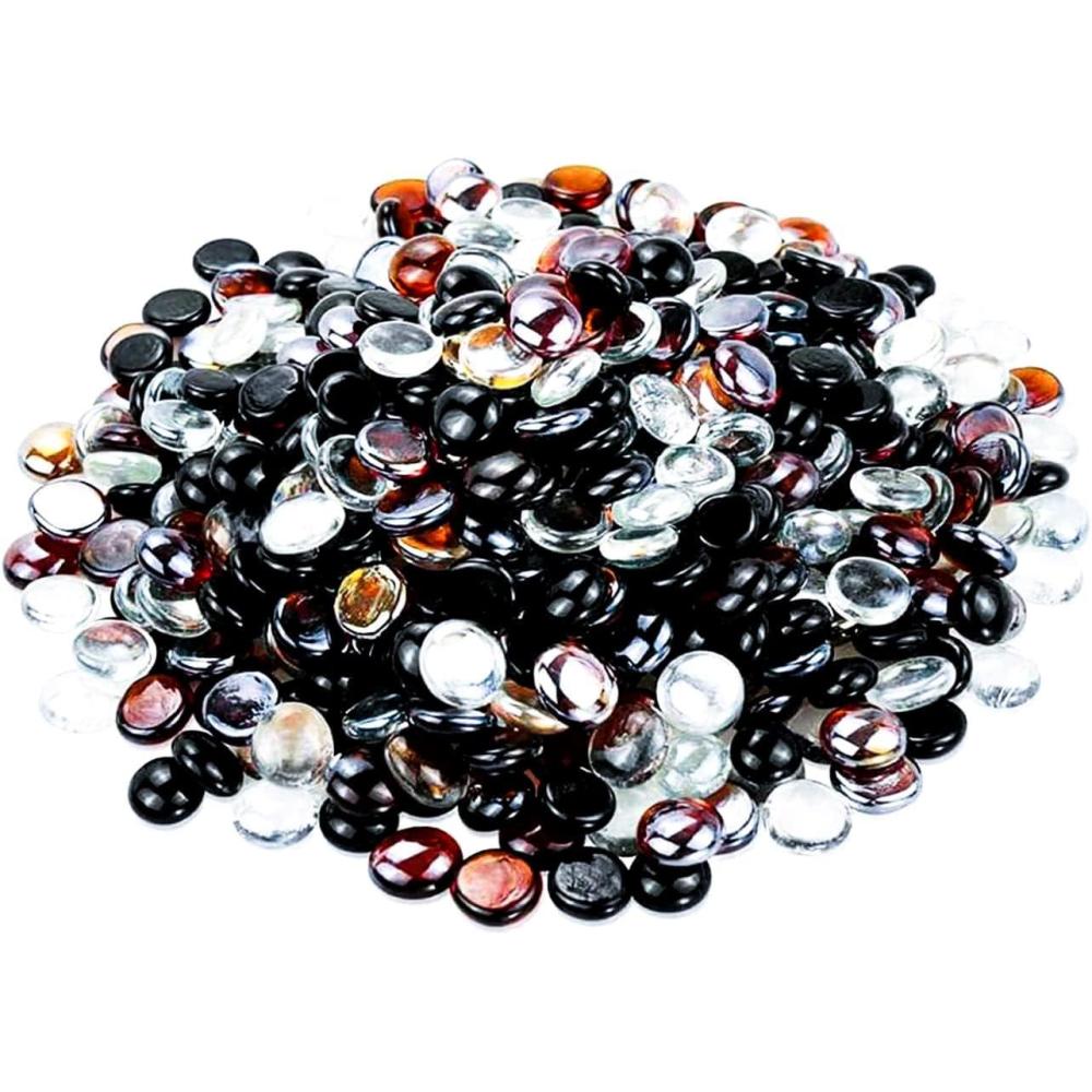 imageHisencn Fire Glass Beads for Fire Pit 12 Inch Blended Blue Fire Glass Rocks for Propane Gas Fireplace or Natural Outdoor and Indoor Reflective Decorative Tempered Firepit Glass 10 PoundsOnyx Black amber crystal Ice Mix