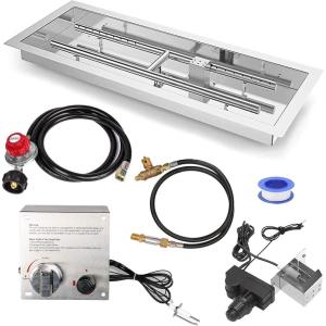 Hisencn Drop-in Fire Pit Kit 36 x 12 Inch, Fire Pit Insert H Burner with Spark Ignition and Propane Hose Kit for Propane Fire Pit, Fire Table Insert, Indoor or Outdoor Decorative Fireplace(36 x 12 in.)