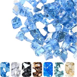 Hisencn Fire Glass 1/2 Inch – Caribbean Blue Reflective Tempered Fire Glass Rocks for Fire Pit, Outdoors and Indoors Natural or Propane Fireplaces, Fire Bowls Landscape Decoration, 10 Pounds(Pacific Blue)