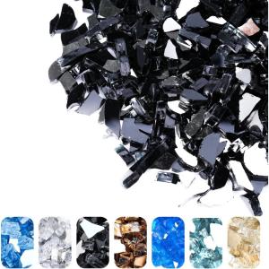 Hisencn Fire Glass 1/2 Inch – Caribbean Blue Reflective Tempered Fire Glass Rocks for Fire Pit, Outdoors and Indoors Natural or Propane Fireplaces, Fire Bowls Landscape Decoration, 10 Pounds(Onyx Black)