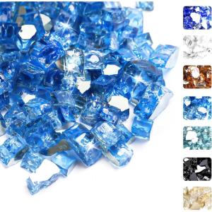 Hisencn Fire Glass 1/2 Inch – Caribbean Blue Reflective Tempered Fire Glass Rocks for Fire Pit, Outdoors and Indoors Natural or Propane Fireplaces, Fire Bowls Landscape Decoration, 10 Pounds(Pacific Blue Reflective)
