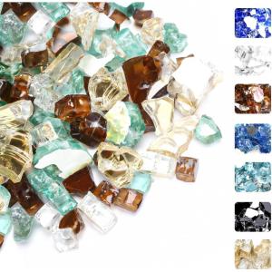 Hisencn Fire Glass 1/2 Inch – Caribbean Blue Reflective Tempered Fire Glass Rocks for Fire Pit, Outdoors and Indoors Natural or Propane Fireplaces, Fire Bowls Landscape Decoration, 10 Pounds(Gold Green Copper)