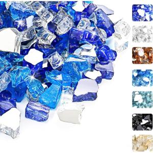 Hisencn Fire Glass 1/2 Inch – Caribbean Blue Reflective Tempered Fire Glass Rocks for Fire Pit, Outdoors and Indoors Natural or Propane Fireplaces, Fire Bowls Landscape Decoration, 10 Pounds(Cobalt Blue Caribbean Blue Platinum)