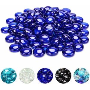 Hisencn Fire Glass Beads for Fire Pit 1/2 Inch, Blended Blue Fire Glass Rocks for Propane Gas Fireplace or Natural, Outdoor and Indoor Reflective Decorative Tempered Firepit Glass, 10 Pounds(Cobalt Blue Luster)