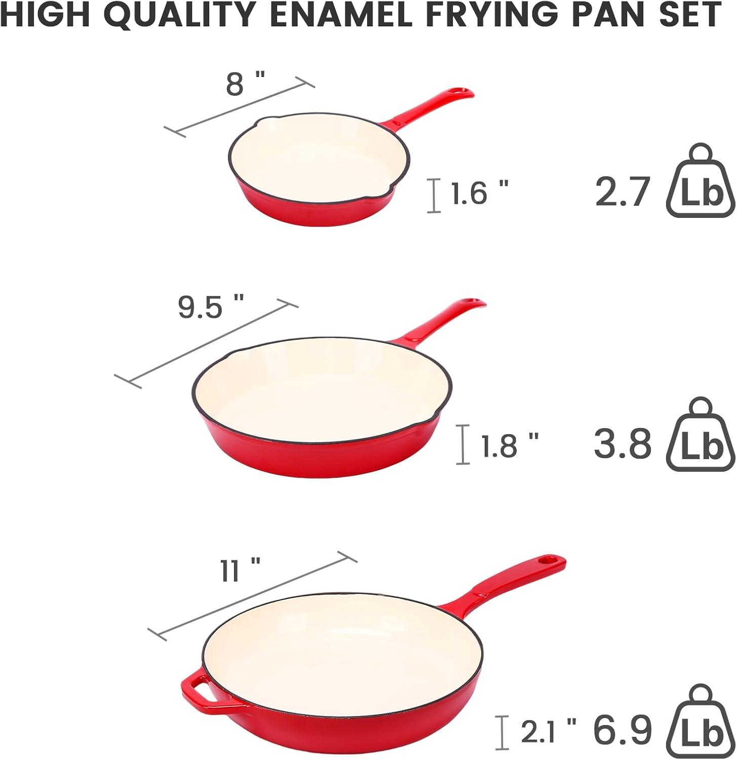 imageHisencn Enameled Cast Iron Cookware Set 7 Piece Dutch Ovens Set Sauce Pan Skillet 3 Lids Pots and Pans Set Ceramic Coated Cast Iron Heavy Duty GasInduction Compatible PFA Free Rouge RedRouge Red