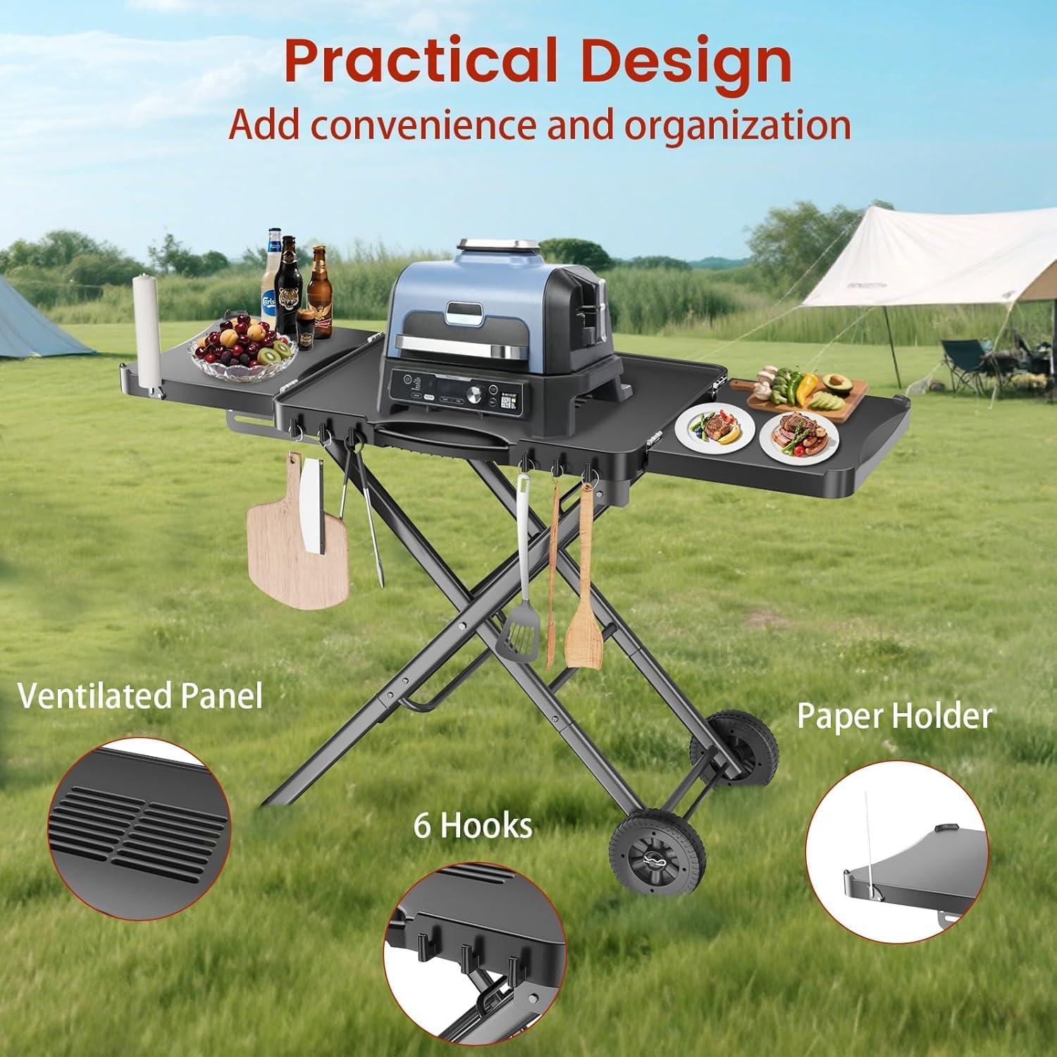 imageHisencn Grill Stand for Weber Q1200 Q1000 Q2200 Q2400 Portable Grill Cart for Blackstone 17amp 22 Table Top Griddles Griddle Stand for Blackstone amp Weber Travel and Camping30 IN