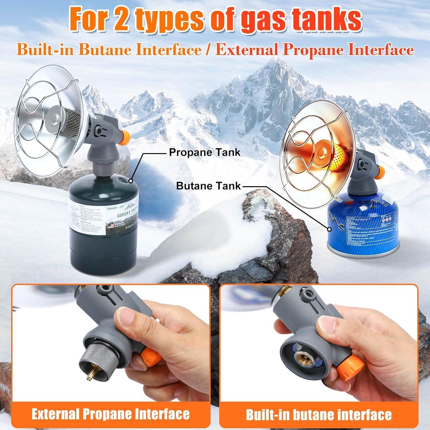 imagePortable Propane Heater for Outdoor 4300 BTU 2 In 1 Propane and Butane Heater for Patio Hiking Garage Ice Fishing Safe Heat for Winter