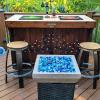 Hisencn 10-Pound Blended Fire Glass Beads – 1/2 Inch Fire Glass Drops Rocks, Blend Onyx Black, Crystal Ice, Caramel Luster Reflective, for Natural/Propane Gas Fire Pit Fireplace Landscaping(Cobalt Blue Caribbean Blue Crystal Ice Mix)