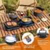 Hisencn Camping Stove,2 Burner Propane Stove,20000 BTU/h Camping Cooking set Includes Frying Pan,Kettle and Pot,Adjustable Burners & Piezo Ignition,Portable stove for camping Outdoor,Blue(Black)
