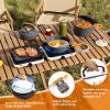 Hisencn Camping Stove,2 Burner Propane Stove,20000 BTU/h Camping Cooking set Includes Frying Pan,Kettle and Pot,Adjustable Burners & Piezo Ignition,Portable stove for camping Outdoor,Blue(White)