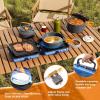 Hisencn Camping Stove,2 Burner Propane Stove,20000 BTU/h Camping Cooking set Includes Frying Pan,Kettle and Pot,Adjustable Burners & Piezo Ignition,Portable stove for camping Outdoor,Blue(Navy)