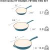 Hisencn Enameled Cast Iron Cookware Set – 7 Piece Dutch Ovens Set, Sauce Pan, Skillet, 3 Lids, Pots and Pans Set, Ceramic Coated Cast Iron, Heavy Duty, Gas/Induction Compatible, PFA Free, Rouge Red(Biscay Blue)