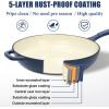 Hisencn Enameled Cast Iron Cookware Set – 7 Piece Dutch Ovens Set, Sauce Pan, Skillet, 3 Lids, Pots and Pans Set, Ceramic Coated Cast Iron, Heavy Duty, Gas/Induction Compatible, PFA Free, Rouge Red(Navy Blue)