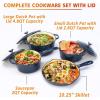Hisencn Enameled Cast Iron Cookware Set – 7 Piece Dutch Ovens Set, Sauce Pan, Skillet, 3 Lids, Pots and Pans Set, Ceramic Coated Cast Iron, Heavy Duty, Gas/Induction Compatible, PFA Free, Rouge Red(Navy)