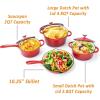 Hisencn Enameled Cast Iron Cookware Set – 7 Piece Dutch Ovens Set, Sauce Pan, Skillet, 3 Lids, Pots and Pans Set, Ceramic Coated Cast Iron, Heavy Duty, Gas/Induction Compatible, PFA Free, Rouge Red(Red)