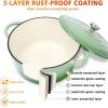 Hisencn Enameled Cast Iron Cookware Set – 7 Piece Set of Dutch Ovens, Sauce Pan, Skillet, 3 Lids, Dutch Oven Set, Ceramic Coated Cast Iron, Heavy Duty, Gas/Induction Compatible (Pistachio Green)(Pistachio Green)