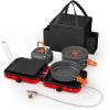 Hisencn Camping Stove,2 Burner Propane Stove,20000 BTU/h Camping Cooking set Includes Frying Pan,Kettle and Pot,Adjustable Burners & Piezo Ignition,Portable stove for camping Outdoor,Blue(Red)