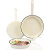 Hisencn Enameled Cast Iron Cookware Set – 7 Piece Dutch Ovens Set, Sauce Pan, Skillet, 3 Lids, Pots and Pans Set, Ceramic Coated Cast Iron, Heavy Duty, Gas/Induction Compatible, PFA Free, Rouge Red(Cream White)