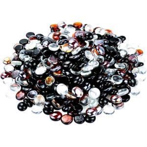 Hisencn 10-Pound Blended Fire Glass Beads – 1/2 Inch Fire Glass Drops Rocks, Blend Onyx Black, Crystal Ice, Caramel Luster Reflective, for Natural/Propane Gas Fire Pit Fireplace Landscaping(Onyx Black amber crystal Ice Mix)