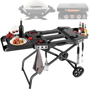 Hisencn Grill Stand for Weber Q1200, Q1000, Q2200, Q2400 Portable Grill Cart for Blackstone 17″& 22″ Table Top Griddles, Griddle Stand for Blackstone & Weber Travel and Camping(26 IN.)