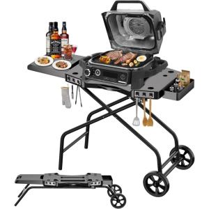 Hisencn Grill Stand for Weber Q1200, Q1000, Q2200, Q2400 Portable Grill Cart for Blackstone 17″& 22″ Table Top Griddles, Griddle Stand for Blackstone & Weber Travel and Camping(31 IN.)