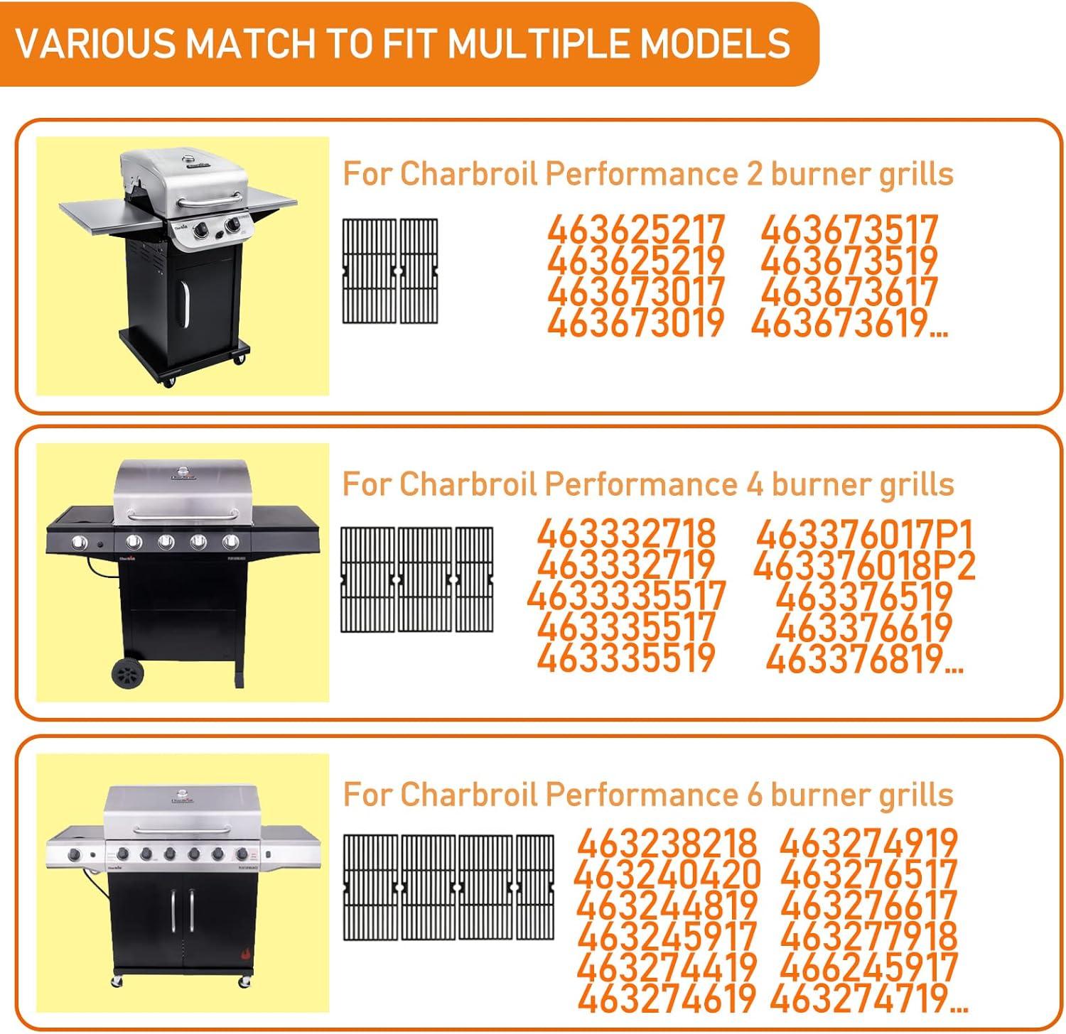 image304 Stainless Steel Grill Grates for Charbroil Performance 463342119 463347017 463335517 463376017 Grill Grates Replacement for CharBroil 463342118 463347418 463347519 G4700003W1 G4700002W1Cast Iron