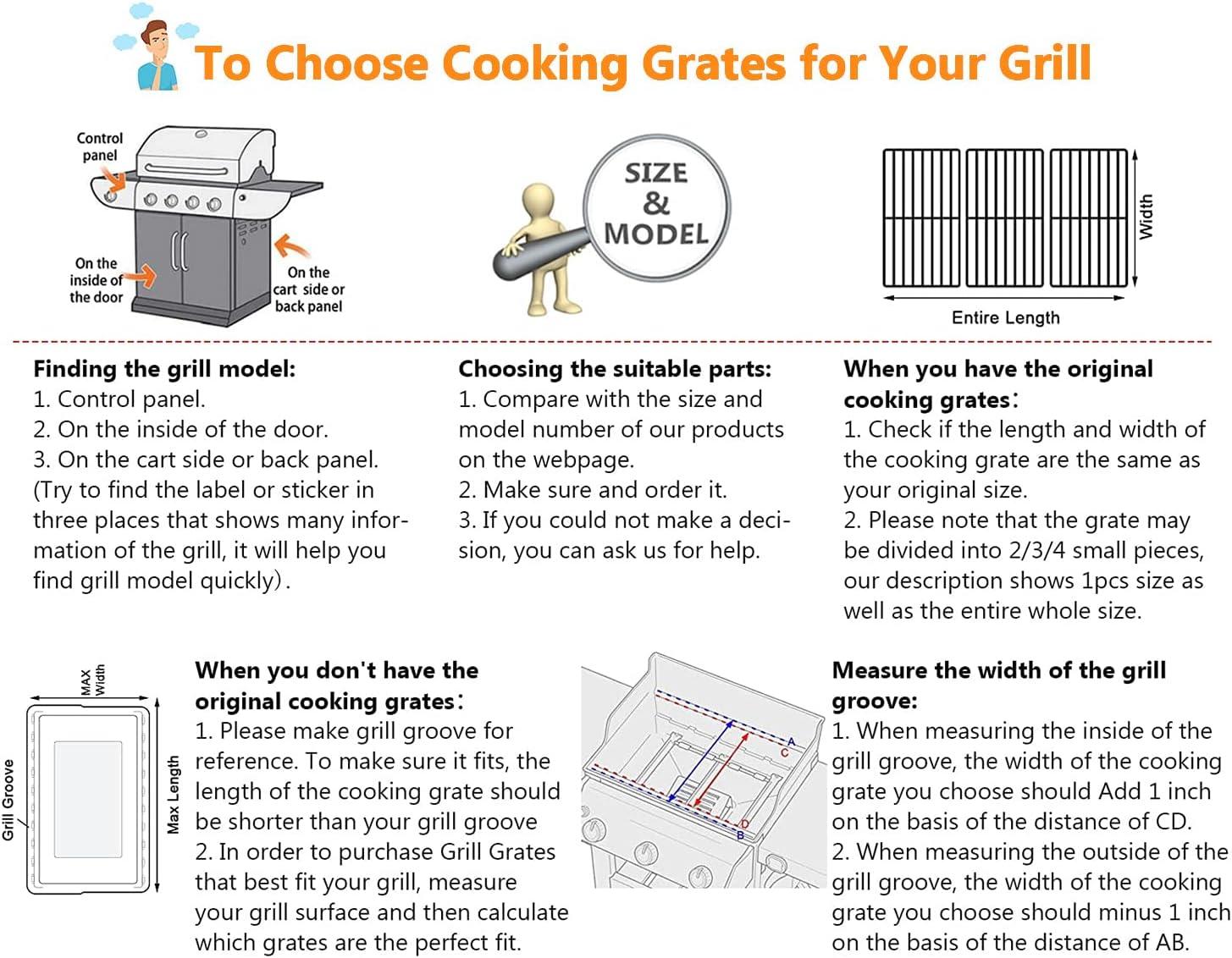 image304 Stainless Steel Grill Grates for Charbroil Performance 463342119 463347017 463335517 463376017 Grill Grates Replacement for CharBroil 463342118 463347418 463347519 G4700003W1 G4700002W1Cast Iron