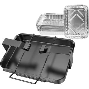 Hisencn 80580 Catch Pan Holder for Weber Q200 and Q300 Series Gas Grill, Drip Tray for Weber Q200 Q300 Q220 Q240 Q2000 Q2200 Q320 Collection Pan with 15 Pack Aluminum Foil Liner Replace Part for 41877(9 x 7.4 x 3 inches for Weber 7515)