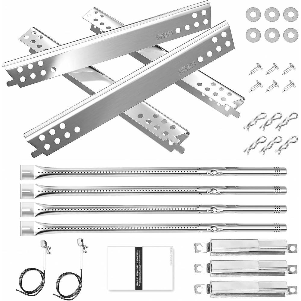 imageHisencn Grill Replacement Parts for Charbroil Advantage Series 4 Burner 463344116 466344116 Gas Grill 14 38 Grill Burners Tube15 12 Heat Plate Tent ShieldAdjustable Carryover TubeG3610003W1304 Stainless Steel
