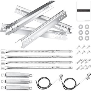 Hisencn Grill Replacement Parts for Charbroil Advantage Series 4 Burner 463344116, 466344116 Gas Grill, 14 3/8″ Grill Burners Tube,15 1/2″ Heat Plate Tent Shield,Adjustable Carryover Tube,G361-0003-W1(Stainless Steel)