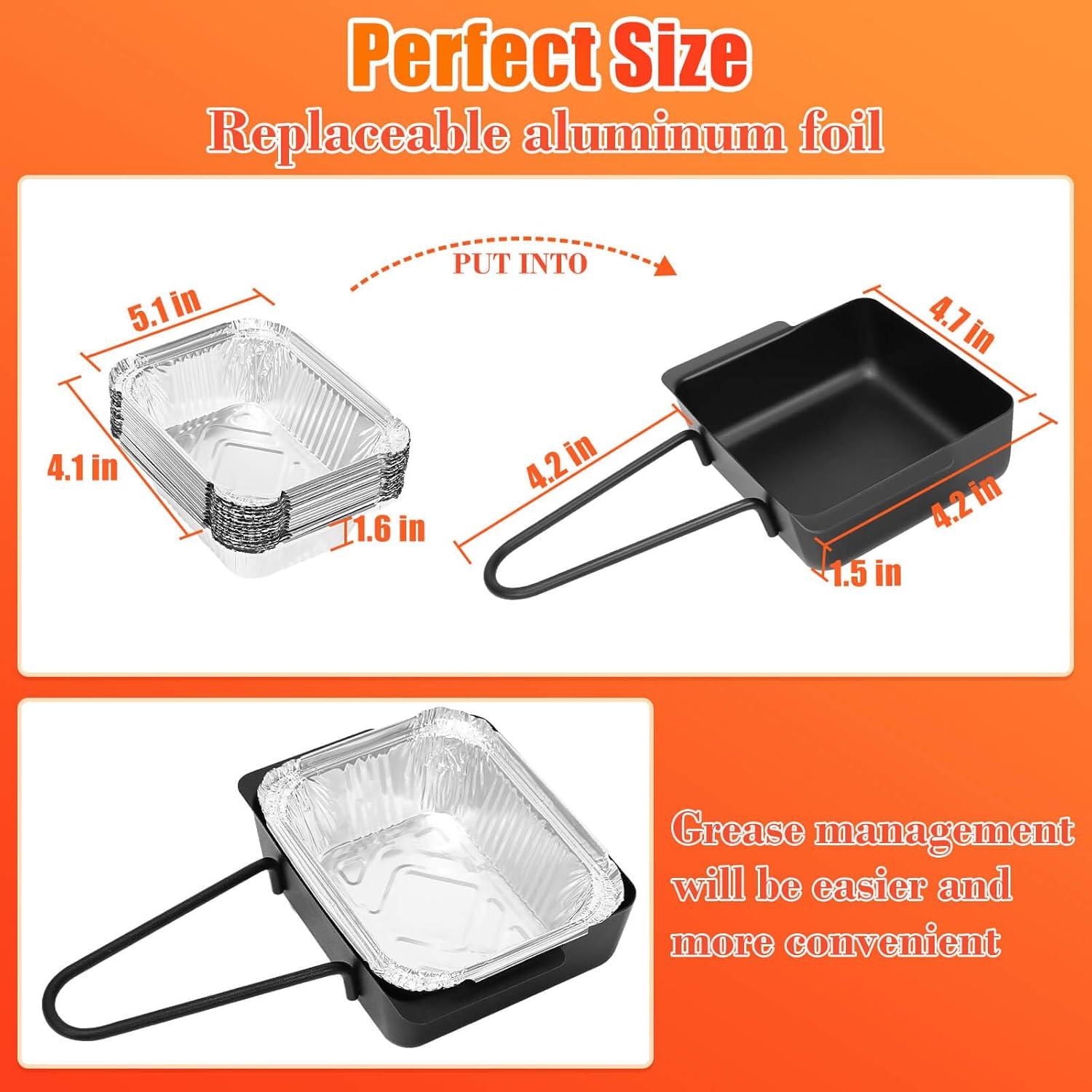 imageHisencn Grease Cup Drip Pan with 15 Pack Aluminum Foil Cups Compatible with Charbroil 9328812P06 Black Powder Coated Grease Pan Replacement for Charbroil Grills with Clip G4160015W1Square