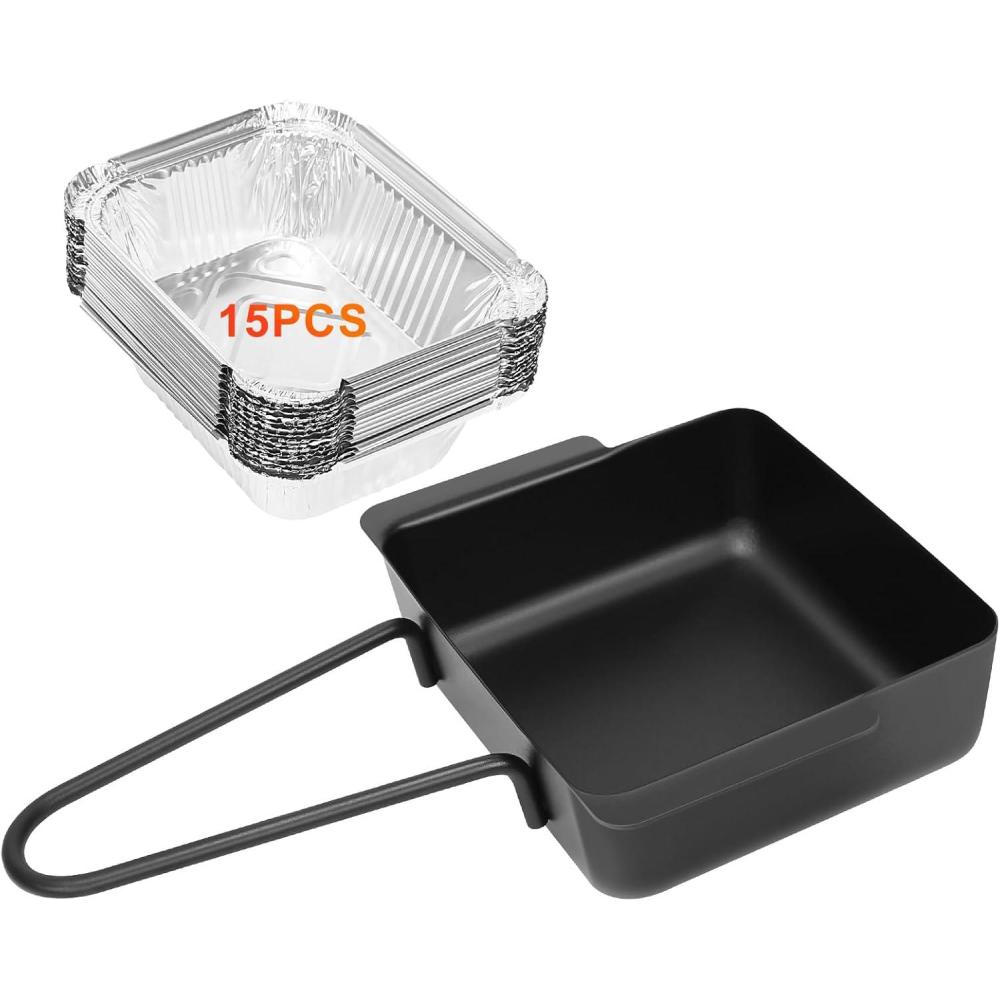 imageHisencn Grease Cup Drip Pan with 15 Pack Aluminum Foil Cups Compatible with Charbroil 9328812P06 Black Powder Coated Grease Pan Replacement for Charbroil Grills with Clip G4160015W1Square