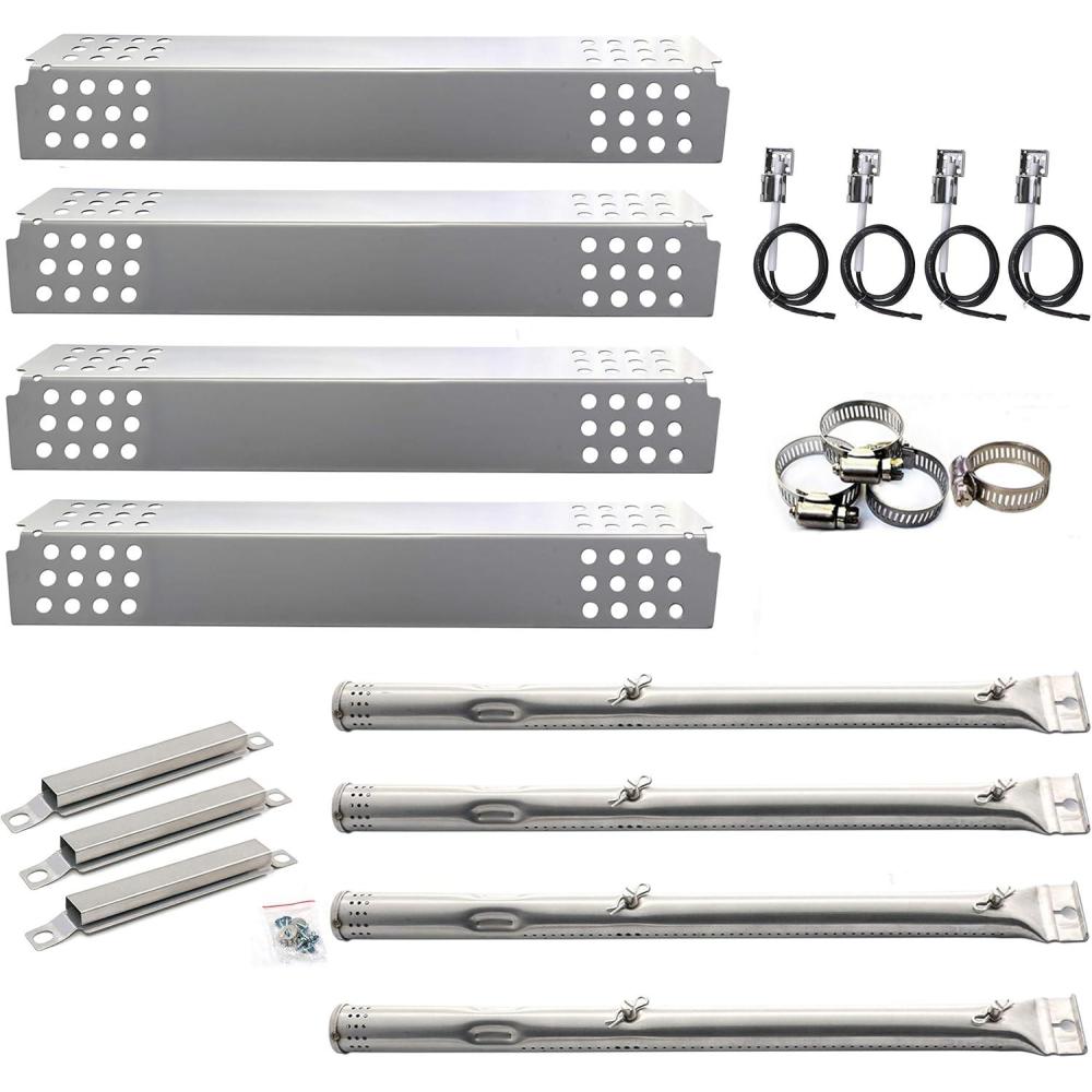 imageHisencn Grill Replacement Parts for Charbroil Commercial 4 Burner 463241113 463449914 463250811 463251012 463241413 Gas Grills Pipe Burner Tube Heat Plate Tent Shield and Crossover Tube