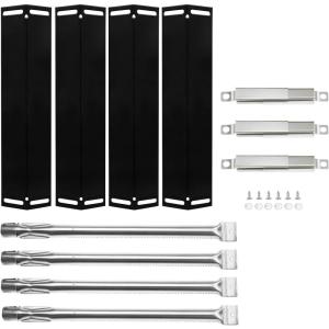 Hisencn Grill Parts for Charbroil 18 13/16” Stainless Steel Grill Burner Tube, 16 1/2 ” x 4” Porcelain Heat Plates and Adjustable Carryover Tube, Parts for Charbroil 4 Burner Grills
