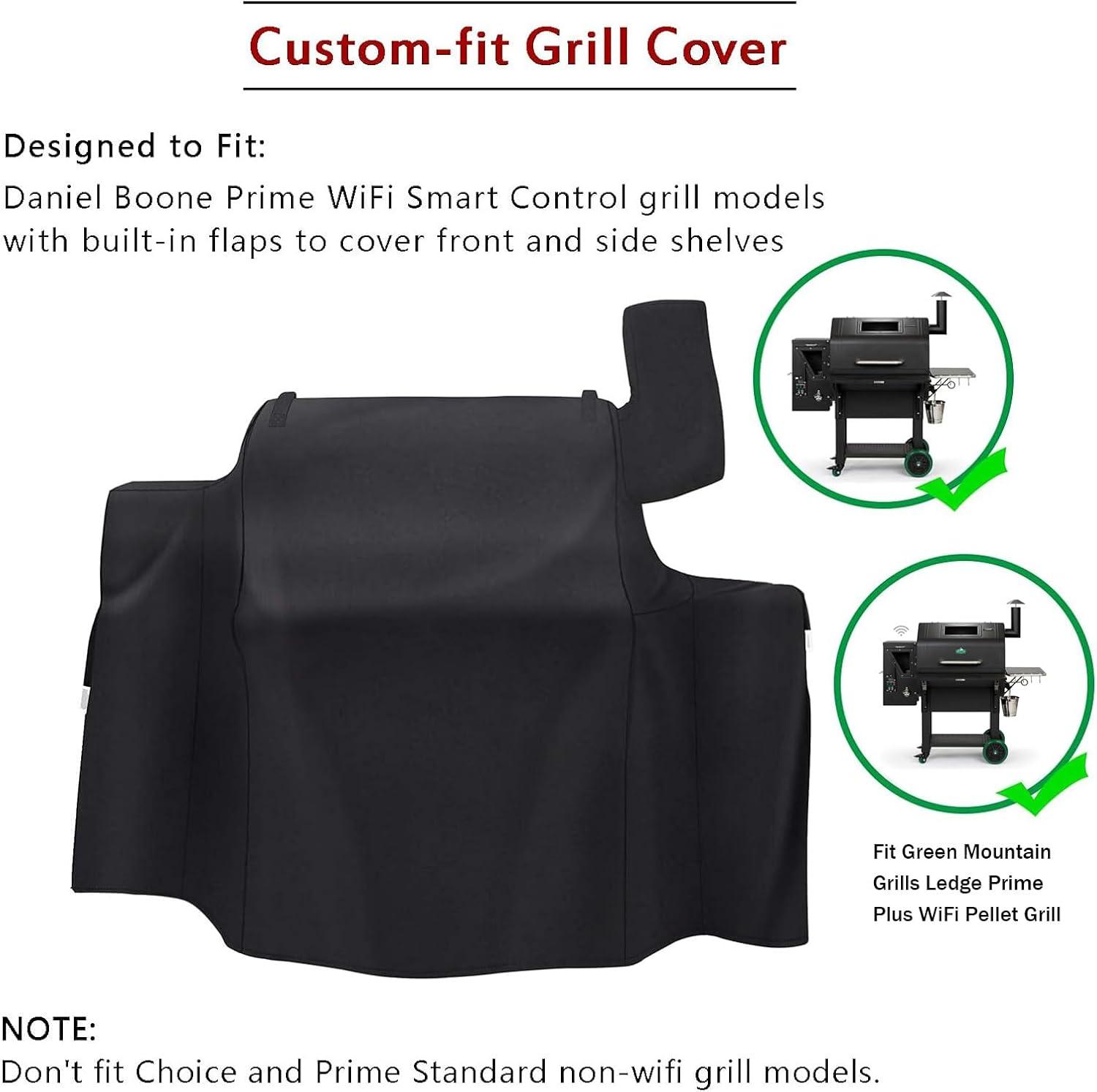imageHisencn Grill Cover for Green Mountain Daniel Boone Prime WiFi Grills Wood Pellet Grill Cover for Ledge Prime Plus WiFi Pellet Grill Full Length BBQ Cover 600D Fabric Black