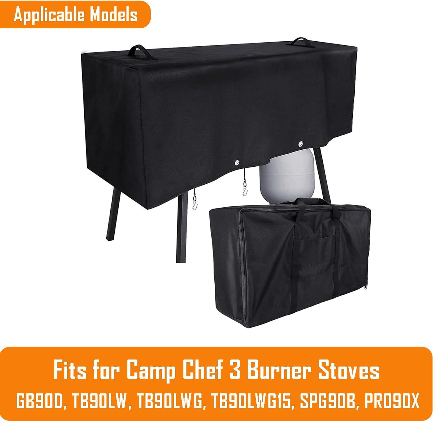 imageHisencn Patio Cover and Carry Bag for Camp Chef 3 Burner Stoves Stove Grill Cover and Carry Bag for Camp Chef TB90LW TB90LWG TB90LWG15 SPG90B GB90D DB90D PRO90X Heavy Duty 600D Fabric Black