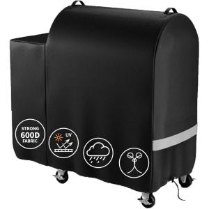 Hisencn Grill Cover for Recteq RT-B380 RT-B380X Wood Pellet Grill Smoker, Heavy Duty Waterproof Rec Tec 380 Cover with Reflective Strips, Moisture Proof Vents and Adjustable Drawstring, Outdoor BBQ(for RT-590)