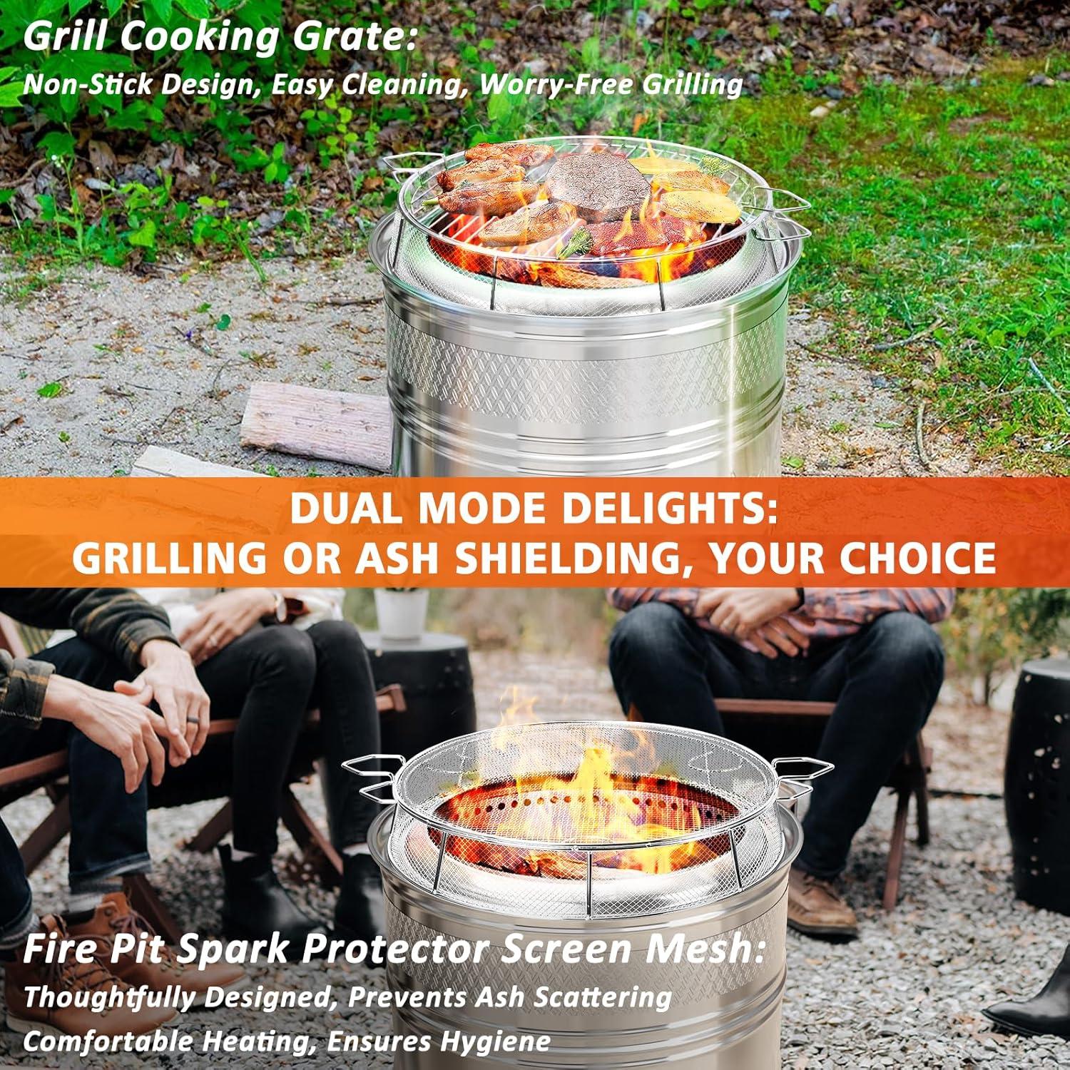 imageHisencn Shield for Solo Stove Yukon 27 Inch 304 Stainless Steel Fire Pit Spark Protector Screen amp Grill Cooking Grate amp Fire Pit Stand for Fireplace with Two Guild Sticks
