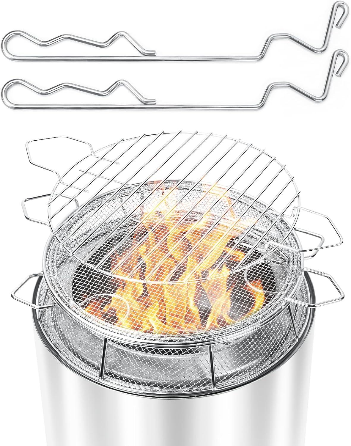 imageShield for Solo Stove Ranger 15 Inch 304 Stainless Steel Fire Pit Spark Protector Screen amp Grill Cooking Grate amp Fire Pit Stand for Fireplace with Two Guild Sticks