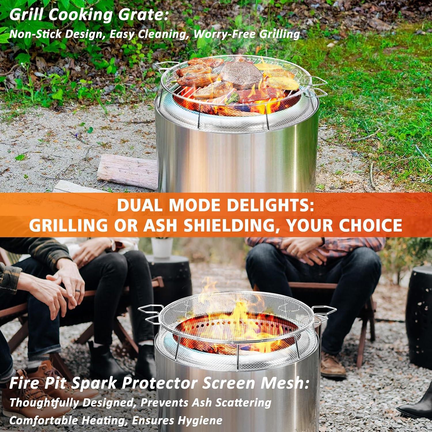 imageShield for Solo Stove Ranger 15 Inch 304 Stainless Steel Fire Pit Spark Protector Screen amp Grill Cooking Grate amp Fire Pit Stand for Fireplace with Two Guild Sticks
