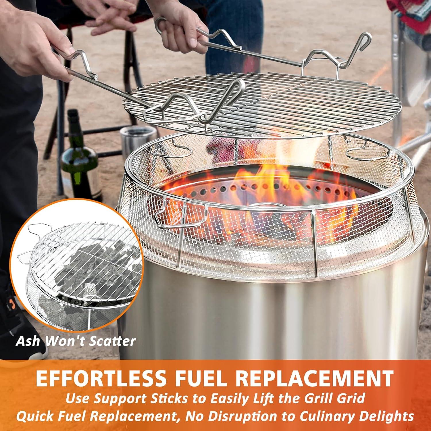 imageShield for Solo Stove Ranger 15 Inch 304 Stainless Steel Fire Pit Spark Protector Screen amp Grill Cooking Grate amp Fire Pit Stand for Fireplace with Two Guild Sticks
