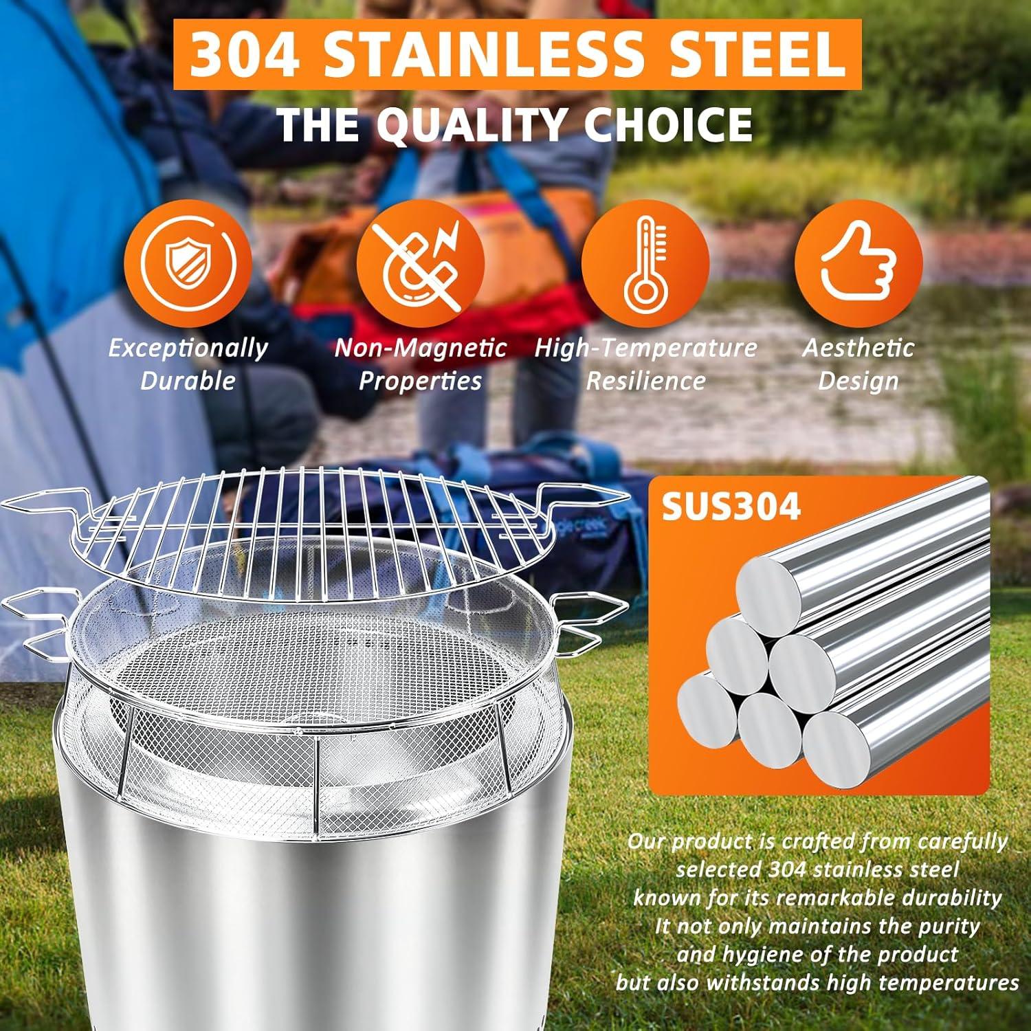 imageShield for Solo Stove Ranger 15 Inch 304 Stainless Steel Fire Pit Spark Protector Screen amp Grill Cooking Grate amp Fire Pit Stand for Fireplace with Two Guild Sticks
