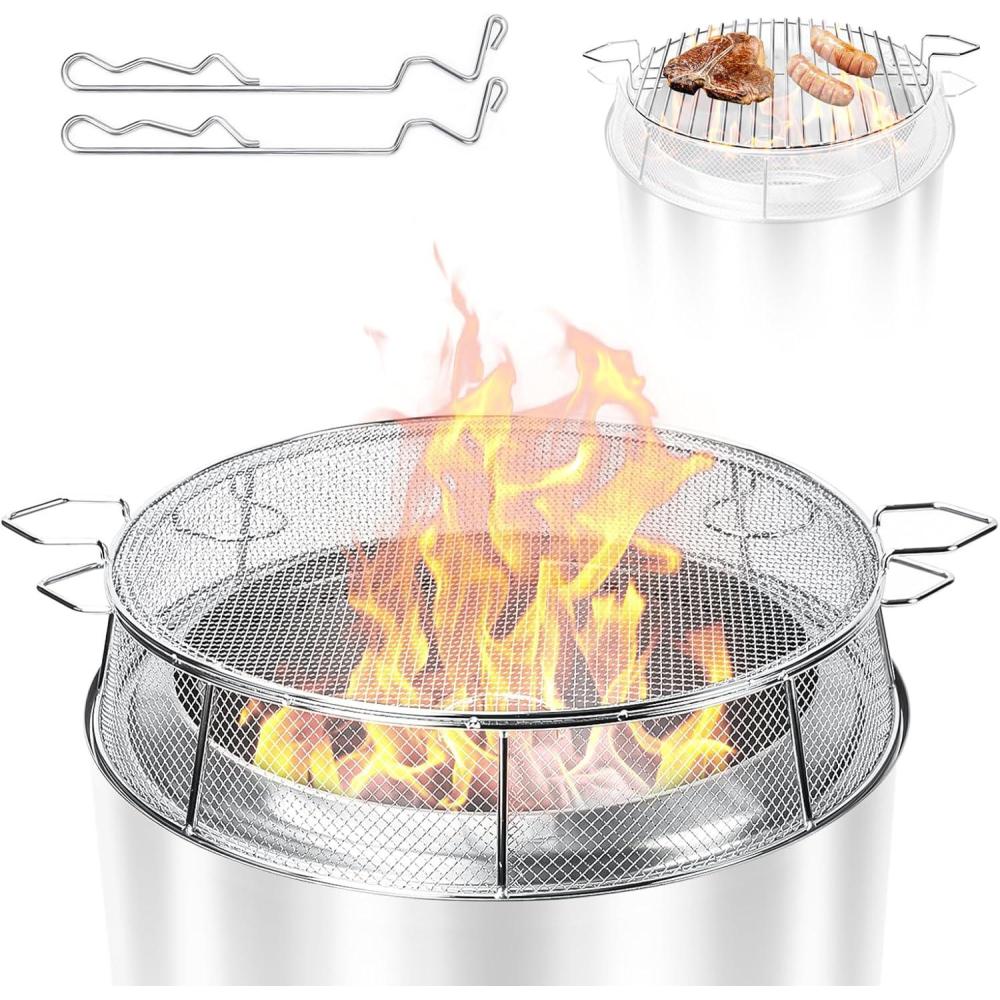 imageHisencn Shield for Solo Stove Yukon 27 Inch 304 Stainless Steel Fire Pit Spark Protector Screen amp Grill Cooking Grate amp Fire Pit Stand for Fireplace with Two Guild Sticks