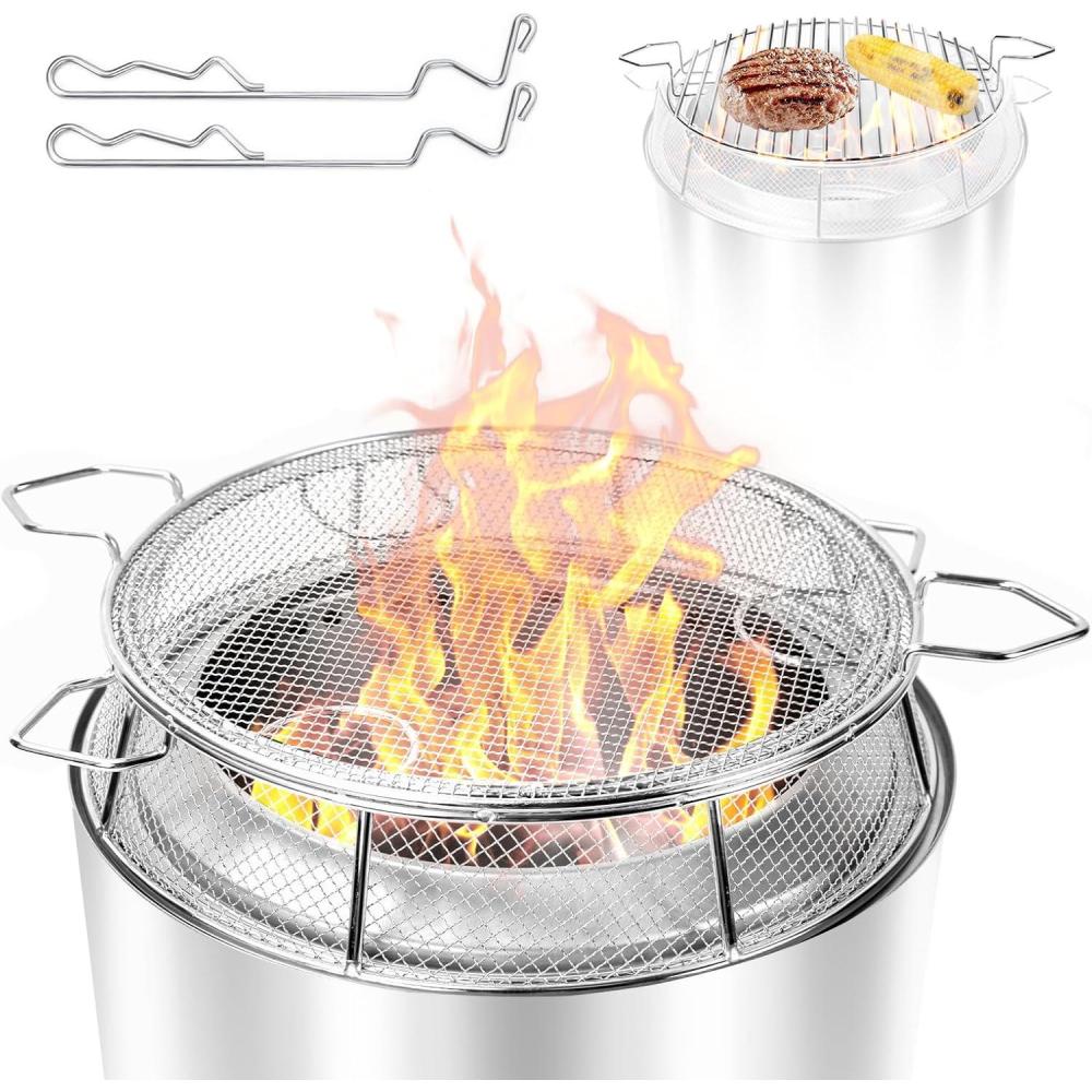 imageShield for Solo Stove Ranger 15 Inch 304 Stainless Steel Fire Pit Spark Protector Screen amp Grill Cooking Grate amp Fire Pit Stand for Fireplace with Two Guild Sticks