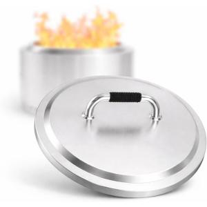 Hisencn Fire Pit Lid for Solo Stove Yukon, 27 Inch Portable Fire Pit Cover with Heat Resistant Handle, 304 Stainless Steel Camping Stove Accessories for Other Outdoor Low Smoke Stove Firepits(Φ 27″)
