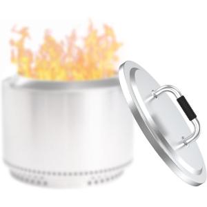 Hisencn Fire Pit Lid for Solo Stove Yukon, 27 Inch Portable Fire Pit Cover with Heat Resistant Handle, 304 Stainless Steel Camping Stove Accessories for Other Outdoor Low Smoke Stove Firepits(Φ 19.5″)