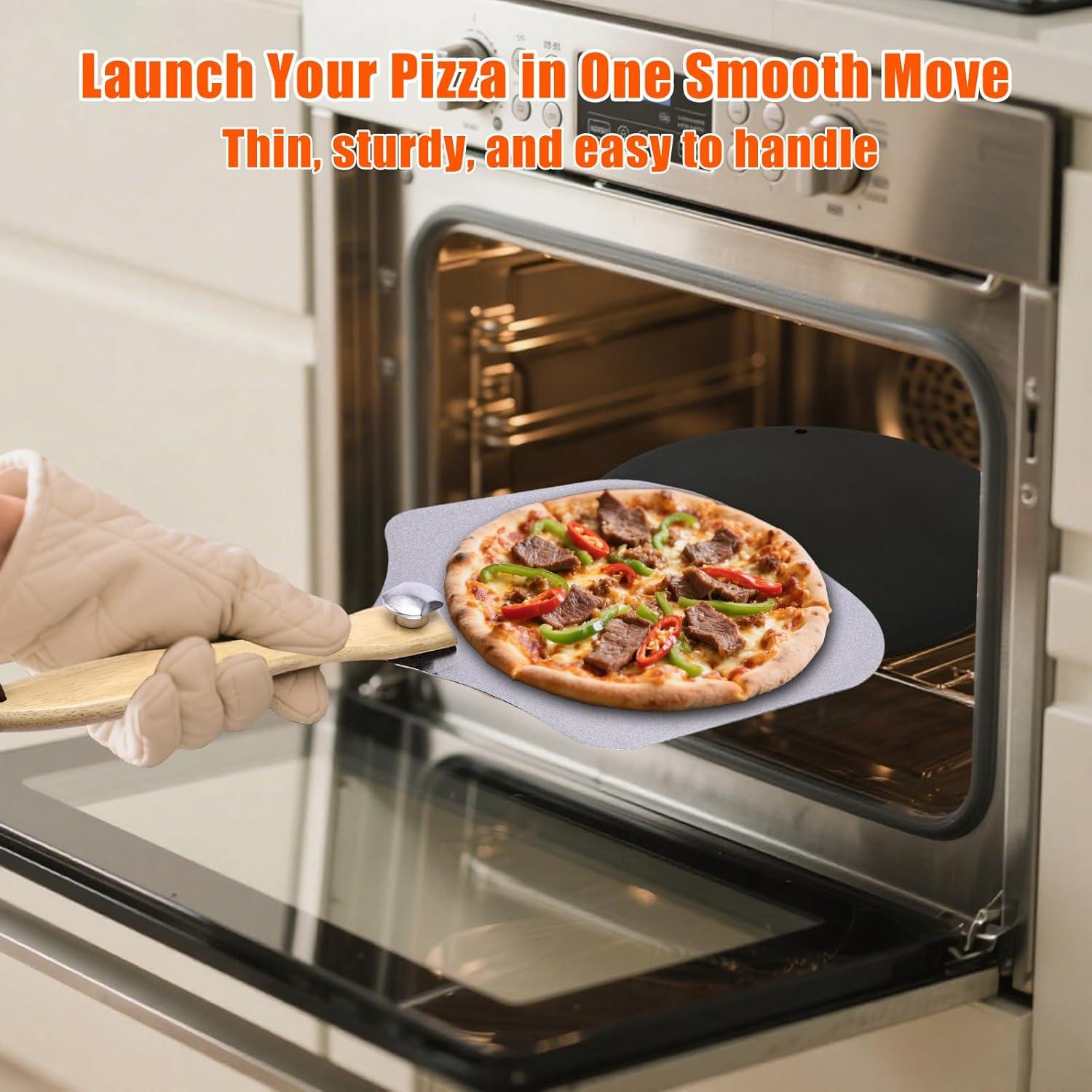 imageHisencn 13 Ceramic Pizza Steel for Home Ovens 20X Faster Heating Crispy Crust Kit with Aluminum Peel amp Tools13 Dia Round