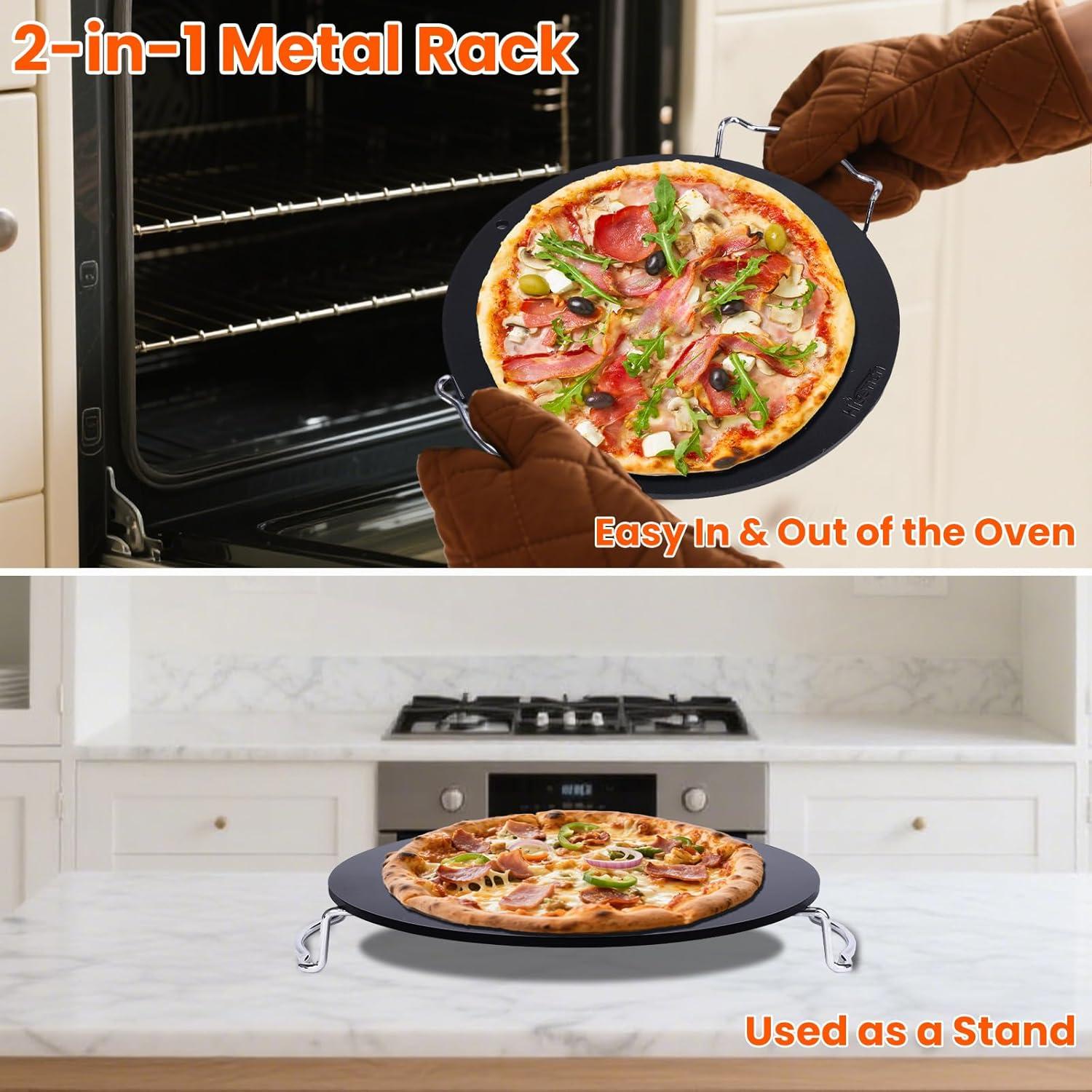 imageHisencn 13 Ceramic Pizza Steel for Home Ovens 20X Faster Heating Crispy Crust Kit with Aluminum Peel amp Tools13 Dia Round