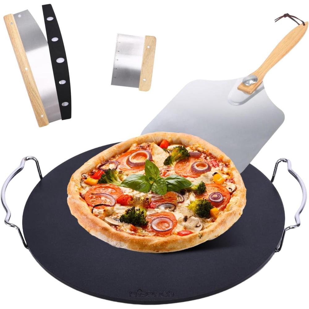 imageHisencn 13 Ceramic Pizza Steel for Home Ovens  20X Faster Heating Crispy Crust Kit with Aluminum Peel amp Tools13 Dia Round