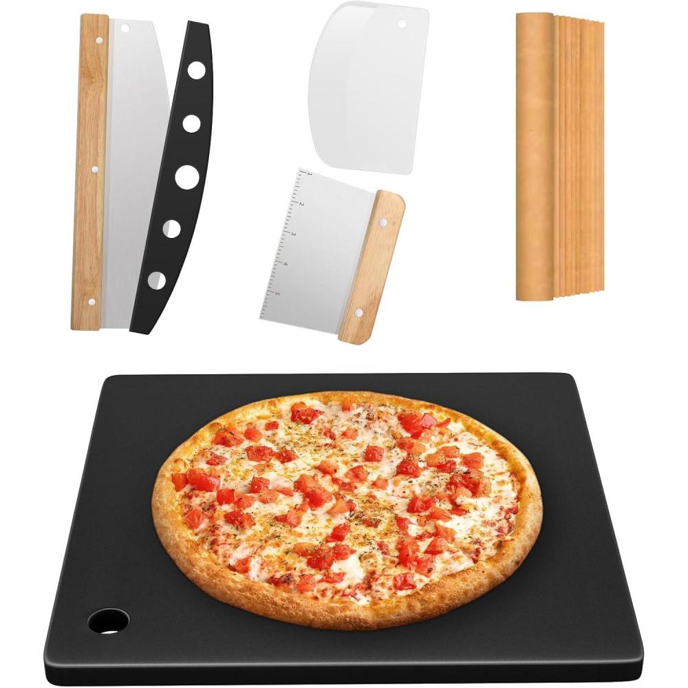 imageHisencn 13 Ceramic Pizza Steel for Home Ovens  20X Faster Heating Crispy Crust Kit with Aluminum Peel amp Tools16  16 Square